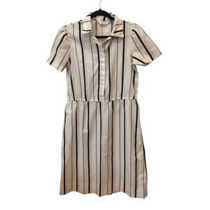 JC Penney Fashions Midi Shirt Dress White Striped‎ Womens Size 16 Short Sleeve